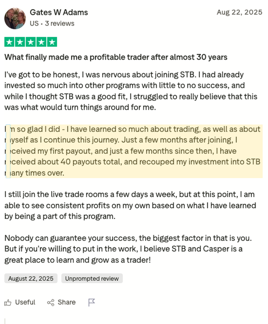 Gates Adams Trustpilot review after funding